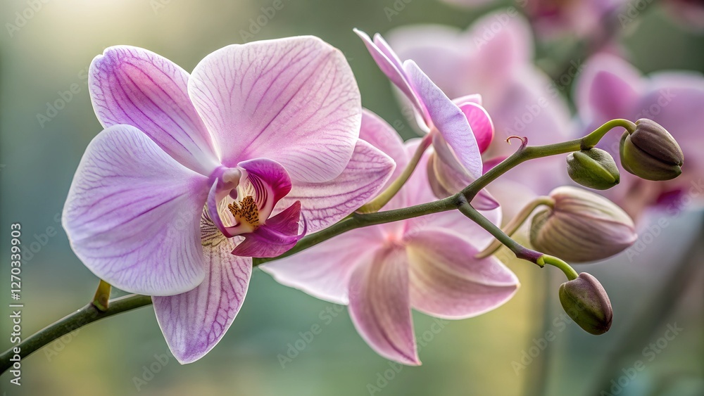 Pink Orchid Bloom: Delicate pink and white orchid blossoms in full bloom, showcasing intricate details and soft pastel hues. The image exudes serenity and natural beauty. Pink Orchid Bloom: Delicate pink and white orchid blossoms in full bloom, showcasing intricate details and soft pastel hues. The image exudes serenity and natural beauty.