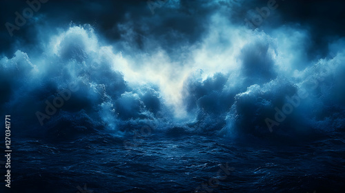 Dramatic Dark Blue Cloudscape At Night With Glowing Light