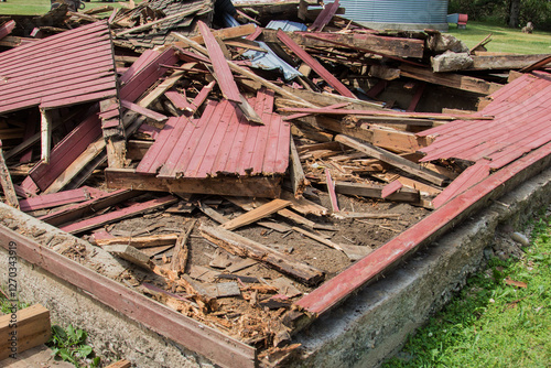 debris after tearing down an old shed photo