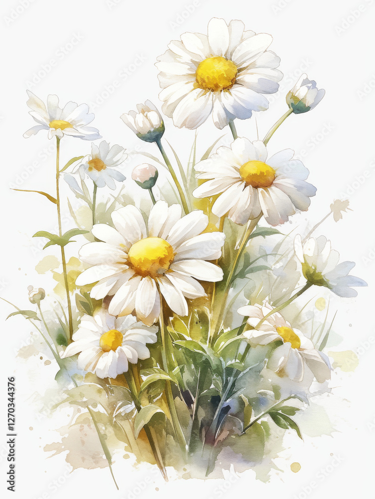 Fototapeta premium Daisy watercolor hand-painted decorative elements