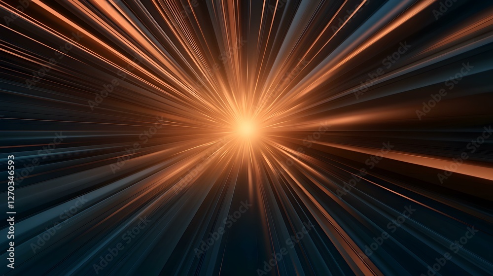Obraz premium The image contains an abstract design featuring numerous dark-colored lines radiating outwards from a bright, central light source, creating a dynamic, speed-like effect.