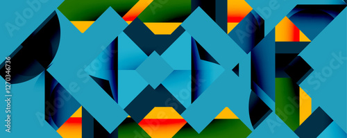 Abstract geometric artwork with interwoven angular and curved shapes, dynamic composition with smooth gradients and bold contrasts