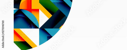 Abstract geometric artwork with interwoven angular and curved shapes, dynamic composition with smooth gradients and bold contrasts