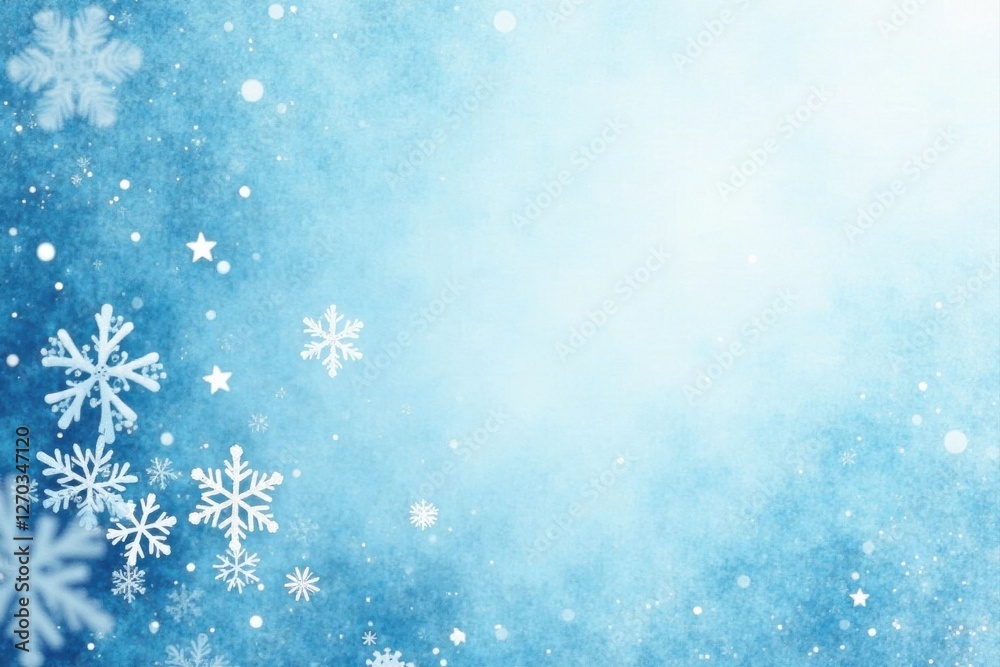Serene Winter Wonderland Background with Delicate Snowflakes and Sparkling Stars for Festive Designs Serene Winter Wonderland Background with Delicate Snowflakes and Sparkling Stars for Festive Designs