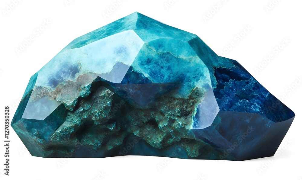 Obraz premium Polished blue gemstone, isolated, studio shot, white background, decorative object