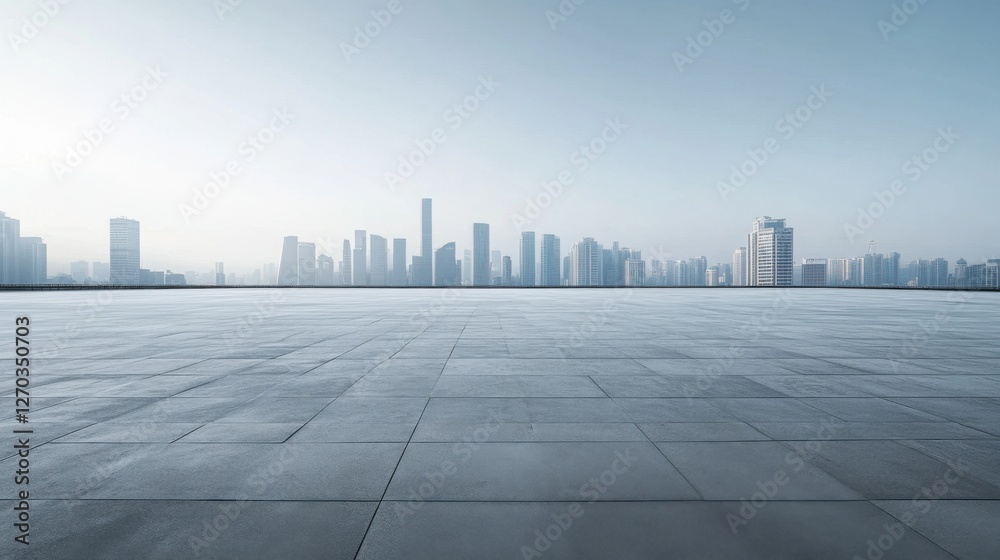 A vast empty car plaza with a futuristic skyline under soft daylight. Featuring minimalism and versatility A vast empty car plaza with a futuristic skyline under soft daylight. Featuring minimalism and versatility