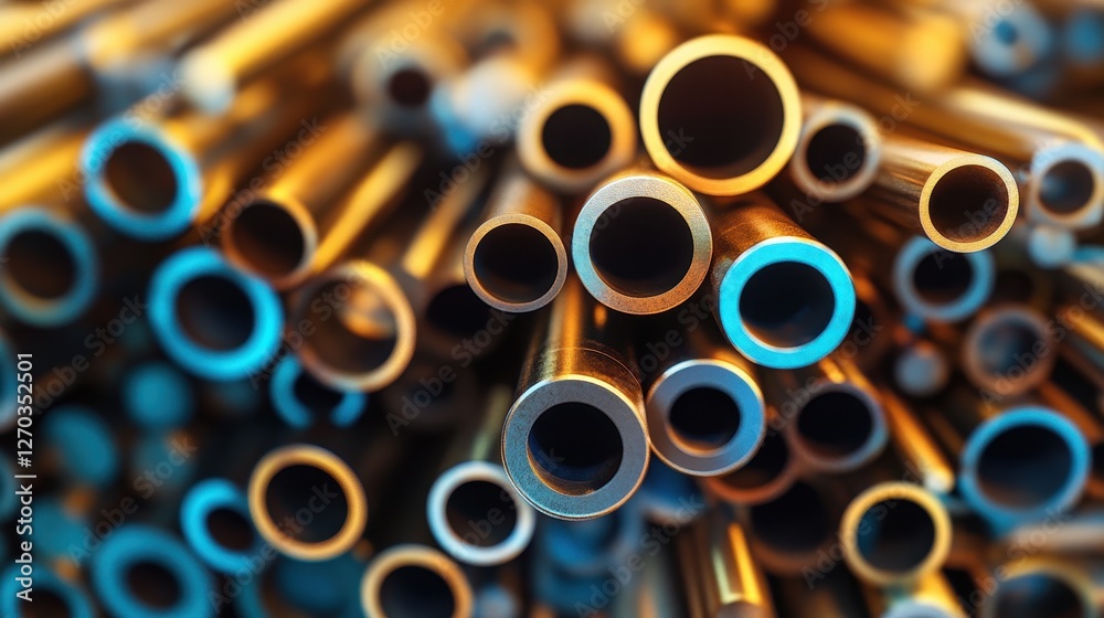 Close-Up View of Colorful Metal Pipes Stacked in a Chaotic Arrangement Close-Up View of Colorful Metal Pipes Stacked in a Chaotic Arrangement