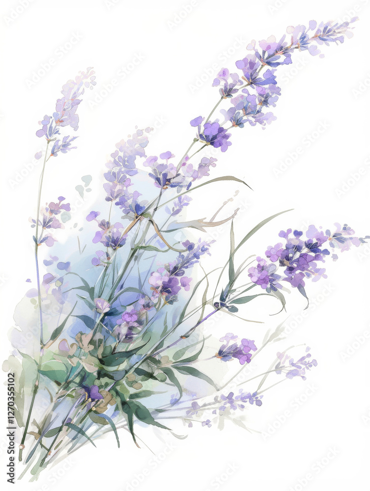 Fototapeta premium Lavender watercolor hand-painted decorative elements