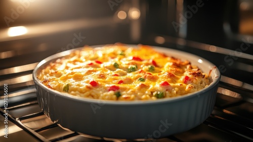 Golden Baked Casserole with Vegetables and Cheese in Oven