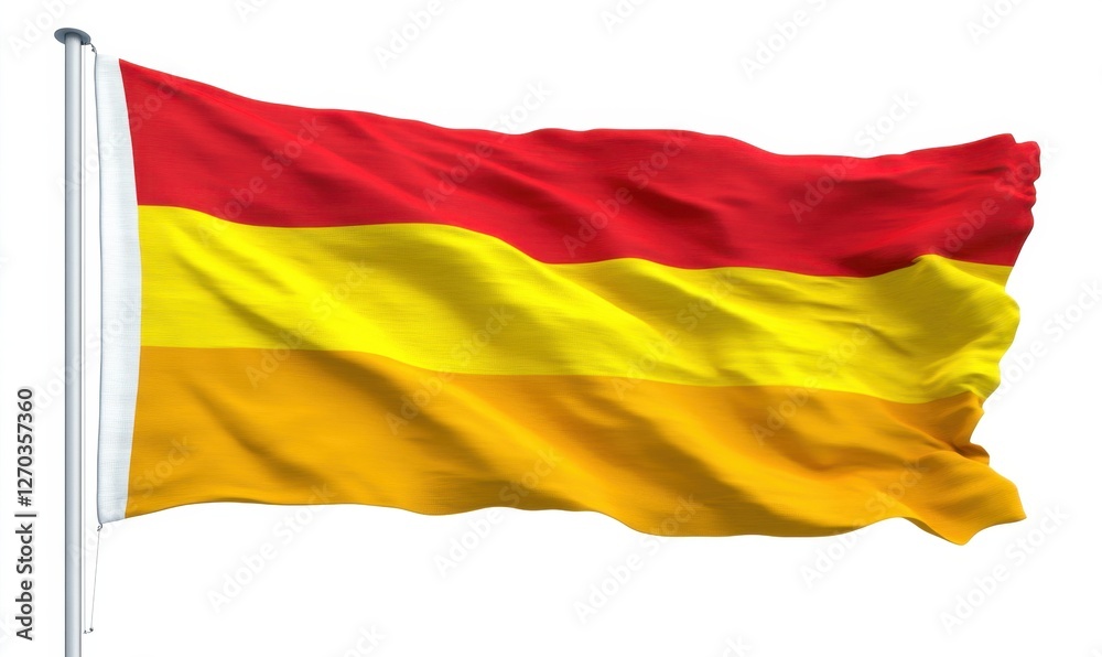 Naklejka premium Red-yellow-gold flag waving, outdoor, clear sky, patriotic symbol, website graphics