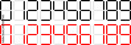 Digital display of digits, numbers, numberals. Scoreboard, digital clock, stopwatch numbers. Vector illustration