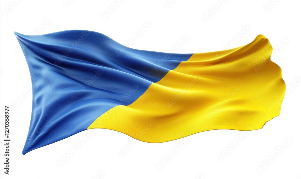 Obraz premium Waving Ukrainian flag, isolated white background, patriotism, website banner