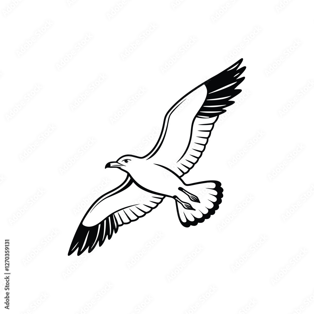 Fototapeta premium Soaring Bird Silhouette with Outstretched Wings – Minimal Vector Art