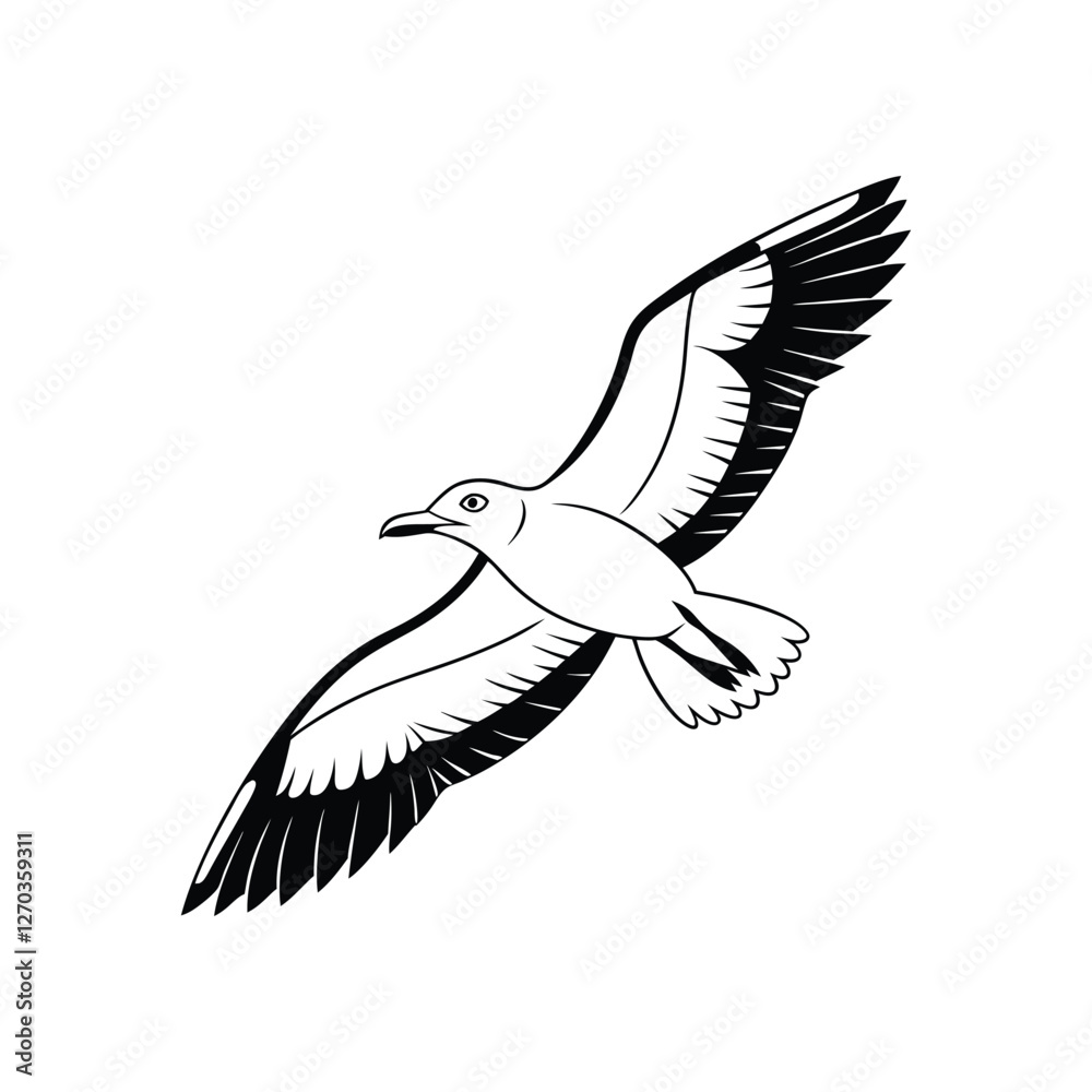 Obraz premium Soaring Bird Silhouette with Outstretched Wings – Minimal Vector Art