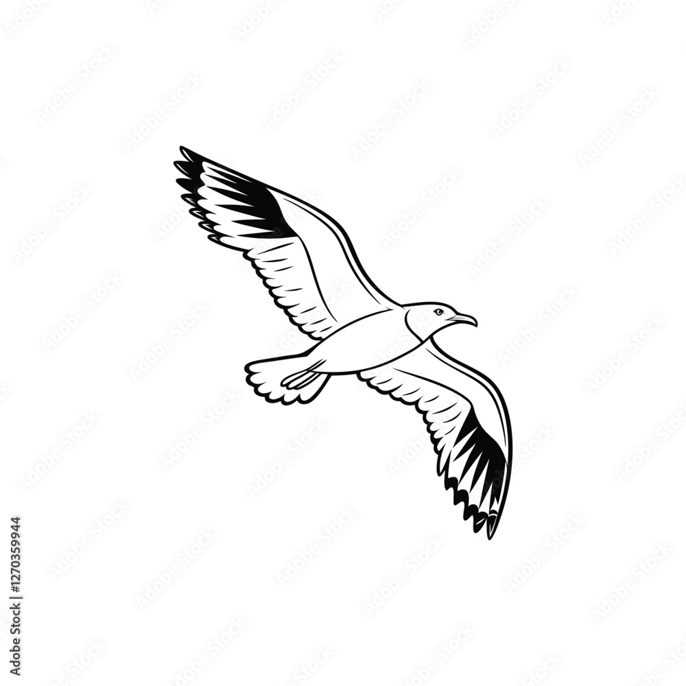 Obraz premium Soaring Bird Silhouette with Outstretched Wings – Minimal Vector Art