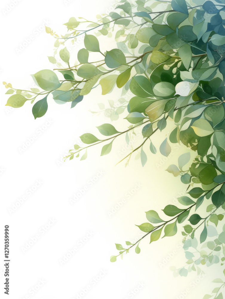 Obraz premium Green leaves watercolor hand-painted decorative elements