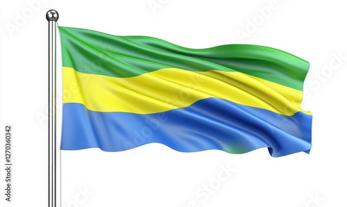 Gabonese flag waving, isolated on white background, patriotic symbol