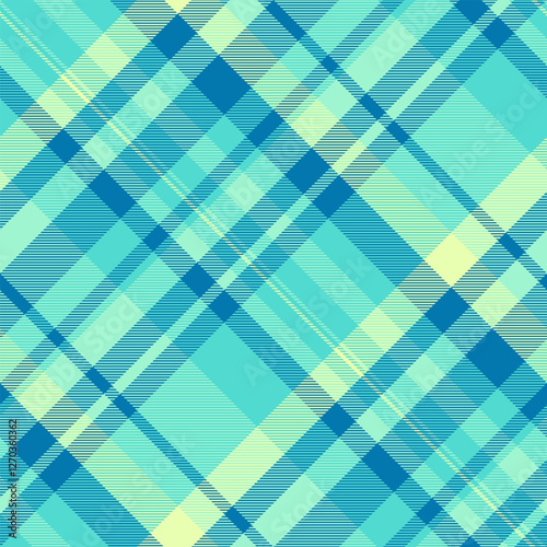 Vibrant teal and pale yellow plaid pattern.  Perfect for textile design, website backgrounds, or fashion projects. This refreshing, summery design evokes feelings of tranquility and optimism.
