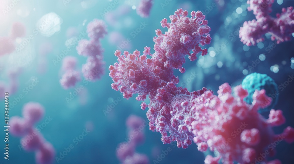 Microscopic virus particles, cellular background, medical research Microscopic virus particles, cellular background, medical research