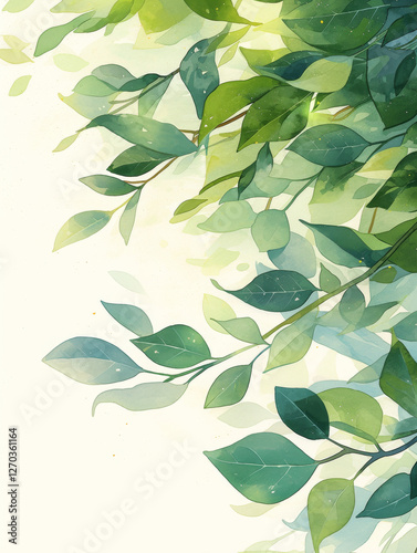 Green leaves watercolor hand-painted decorative elements