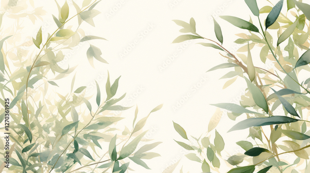 Fototapeta premium Green leaves watercolor hand-painted decorative elements