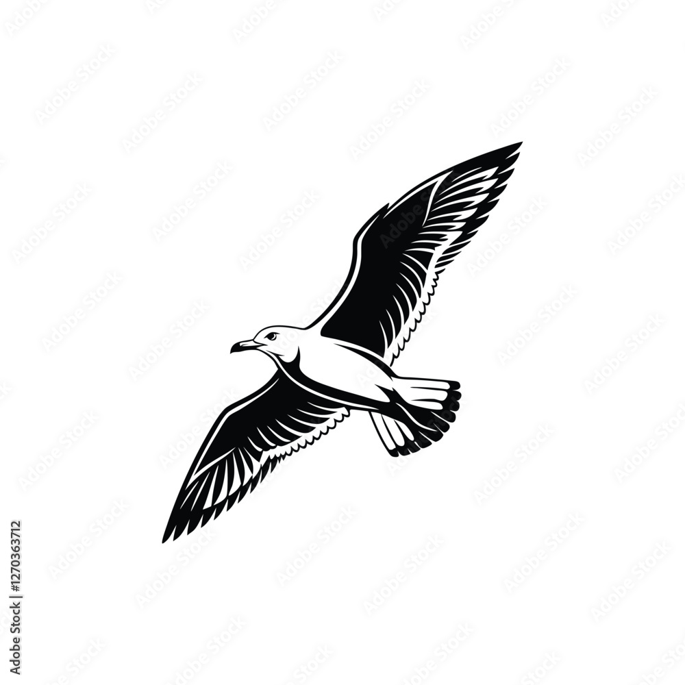 Obraz premium Soaring Bird Silhouette with Outstretched Wings – Minimal Vector Art