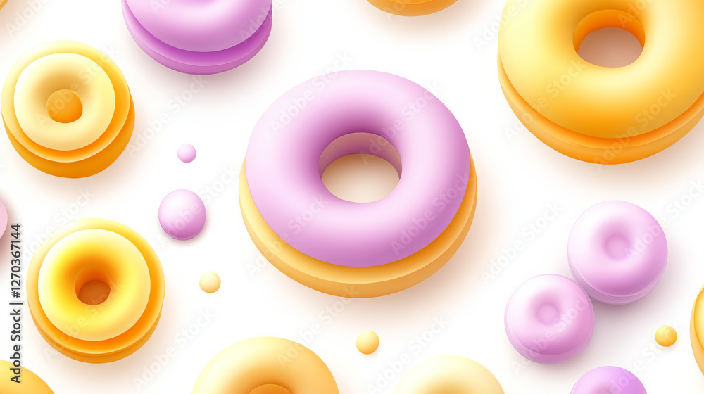 Colorful 3D donut shapes on white background Colorful 3D donut shapes on white background