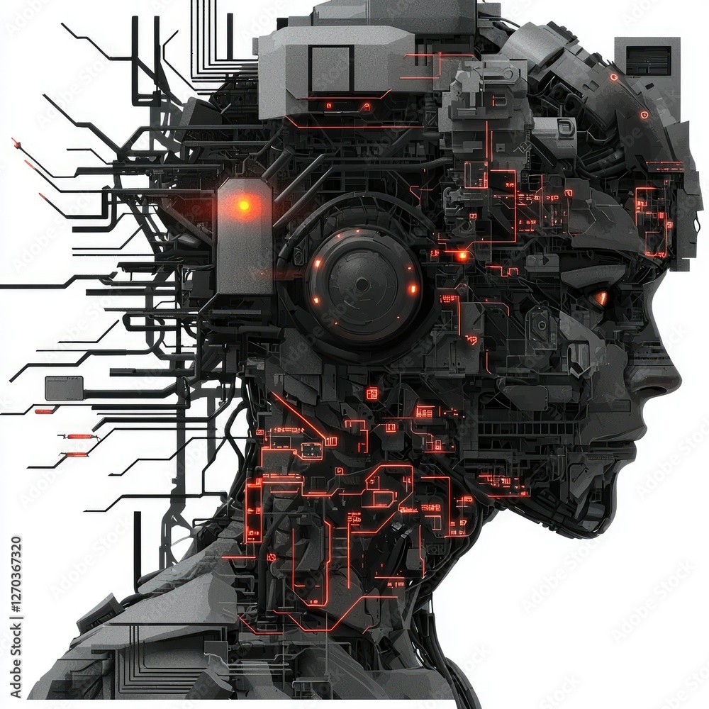 Futuristic Cyborg Head Artificial Intelligence and Technological Singularity Futuristic Cyborg Head Artificial Intelligence and Technological Singularity
