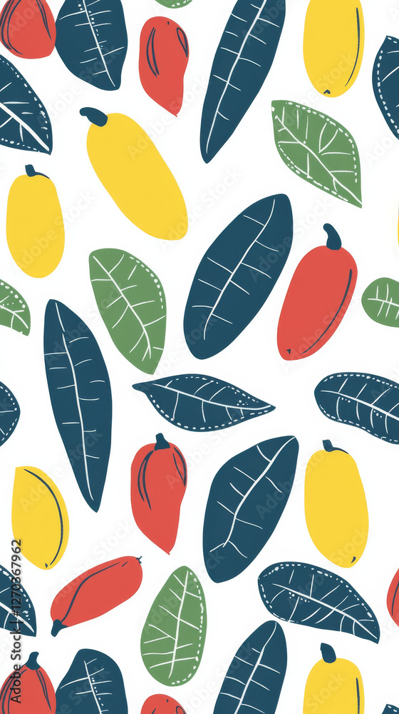 Colorful leaves and fruits pattern on white background Colorful leaves and fruits pattern on white background