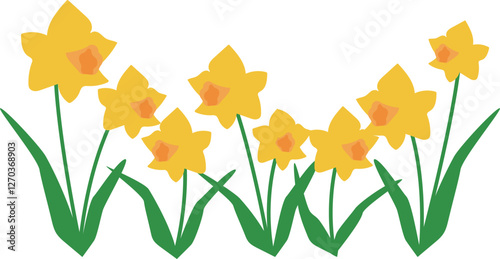 たくさんの黄色い水仙の花のベクターイラスト背景素材
