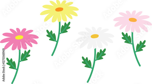 色々な色のマーガレットの花のベクターイラスト