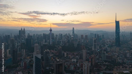 Hyperlapse view of cityscape during sunrise in the morning