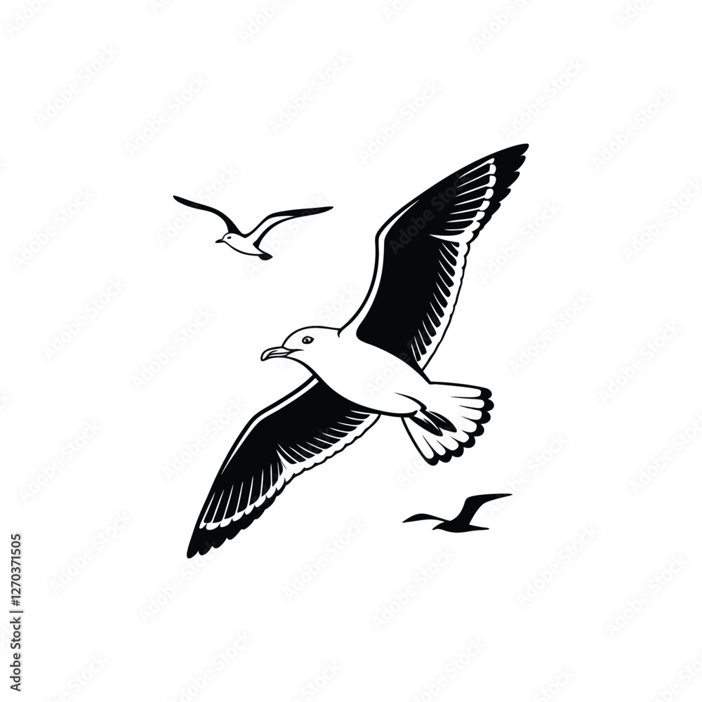 Obraz premium Soaring Bird Silhouette with Outstretched Wings – Minimal Vector Art