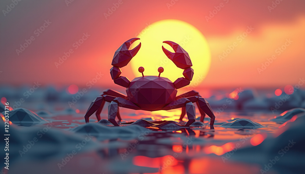 Minimalist Crab Silhouette in Sunset Seascape Minimalist Crab Silhouette in Sunset Seascape