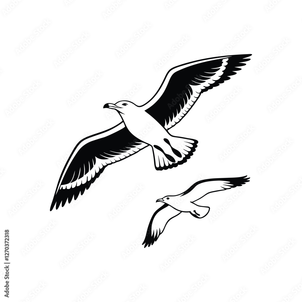 Fototapeta premium Soaring Bird Silhouette with Outstretched Wings – Minimal Vector Art