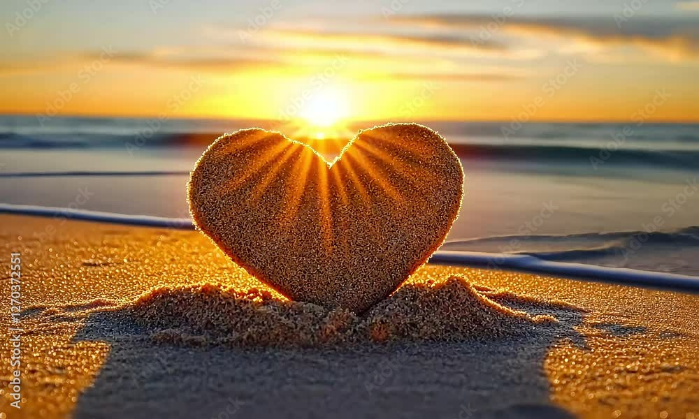 Romantic Heart Drawn in the Sand on a Beach at Sunset – A Symbol of Love for St. Valentine's Day