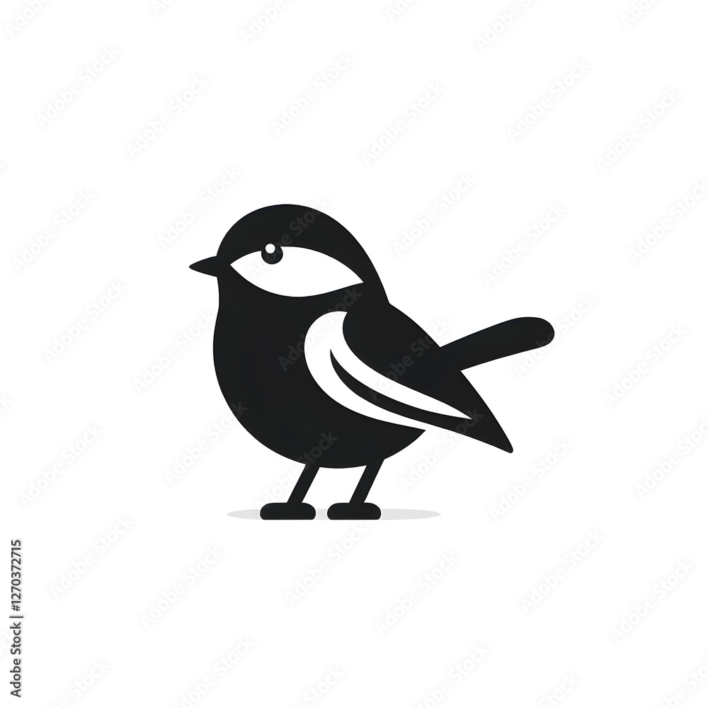 Flat and minimalist chickadee logo icon of silhouette black shape design