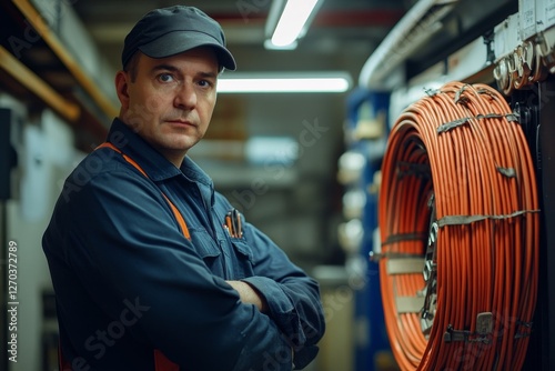 Confident Technician With Cable Coil And Toolbox, 