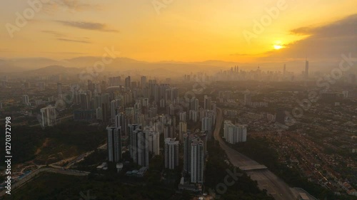 hyperlapse view of cityscape during sunrise in the morning