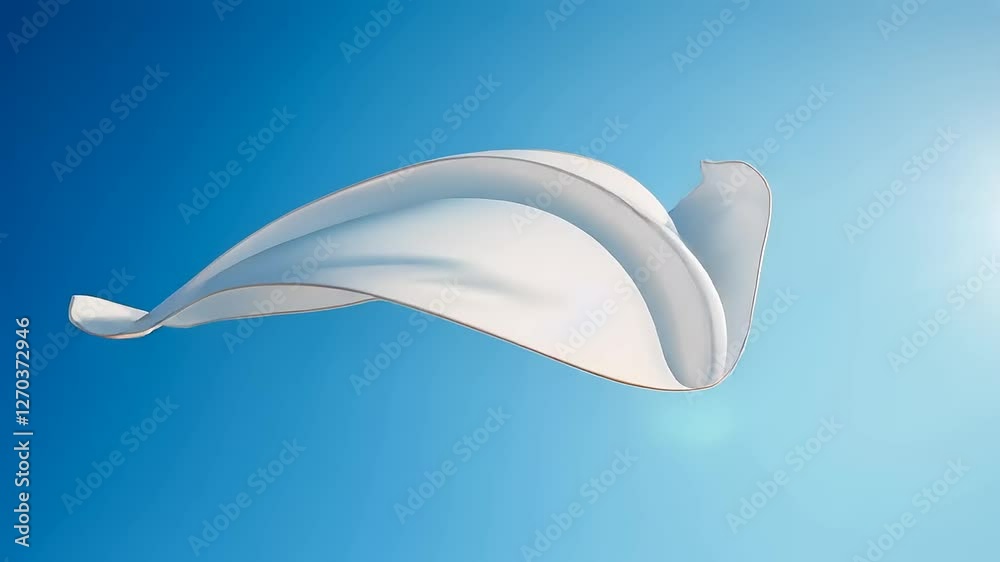 A flowing white fabric against a clear blue sky, creating a sense of lightness and freedom.