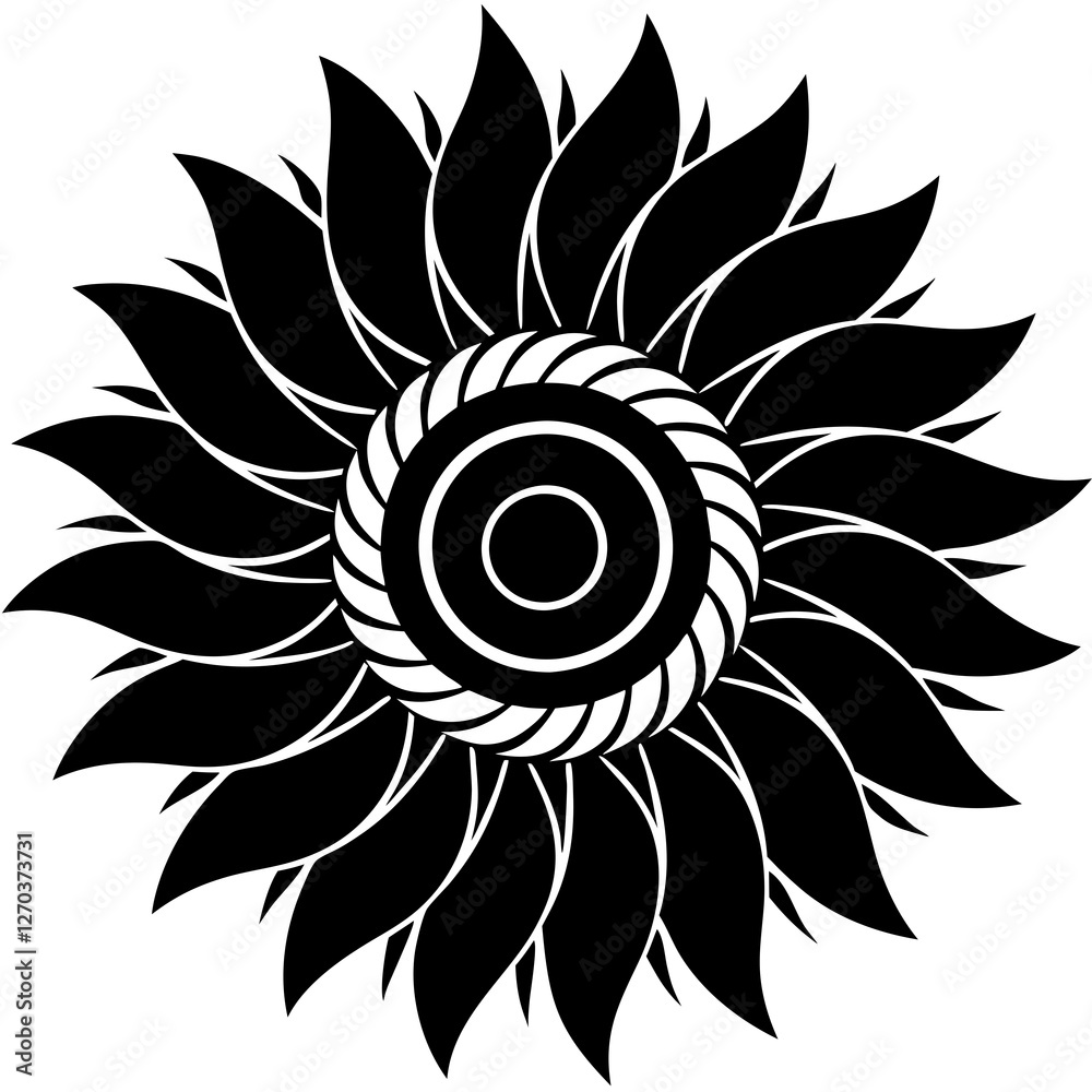 A sunflower with swirling petals silhouette vector illustration A sunflower with swirling petals silhouette vector illustration
