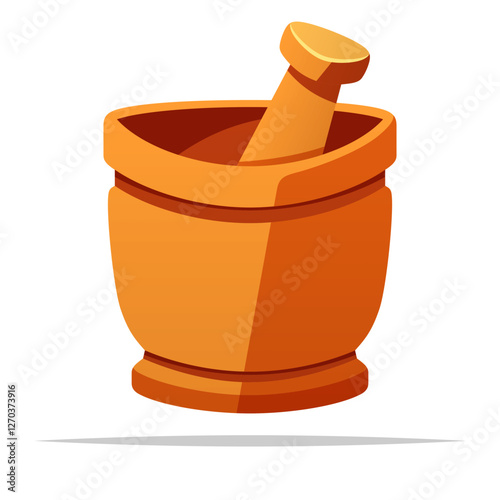 Wooden mortar and pestle vector isolated illustration