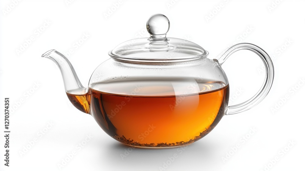 A stylish glass teapot filled with brewed tea, showcasing its rich amber color. Perfect for tea lovers and a great addition to any kitchen decor. A stylish glass teapot filled with brewed tea, showcasing its rich amber color. Perfect for tea lovers and a great addition to any kitchen decor.
