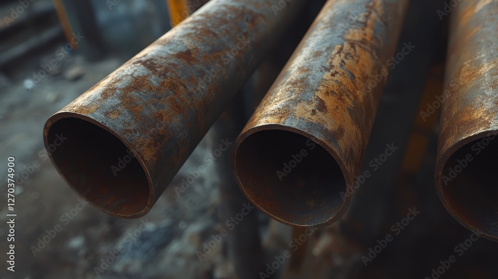 Rusty Metal Pipes in Industrial Setting with Textured Surface