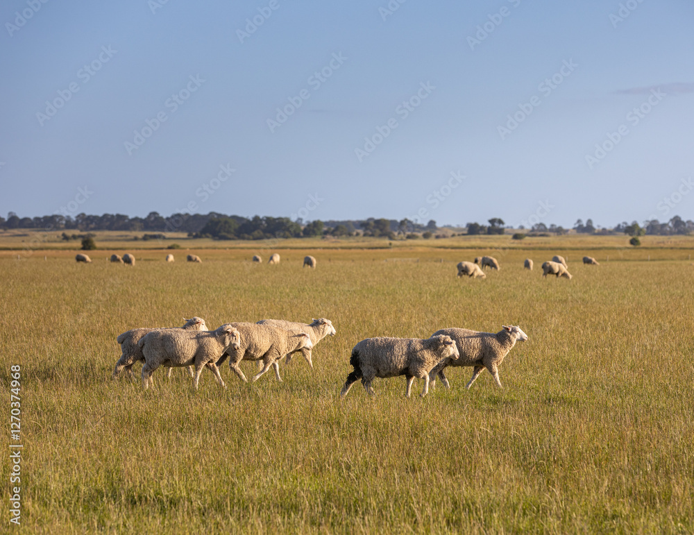 Sheep grazing in a paddock in Victoria Australia Sheep grazing in a paddock in Victoria Australia