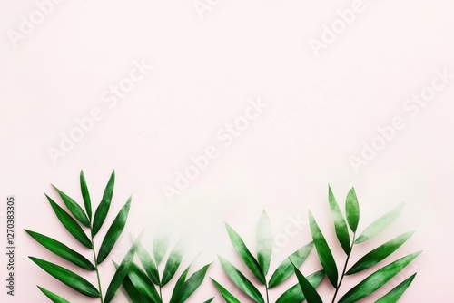 Green leaves arranged gracefully against a soft, pale background, creating a fresh and calming aesthetic.
