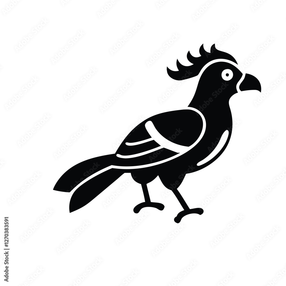 Fototapeta premium Black Silhouette of Crested Bird – Exotic Songbird Vector Illustration