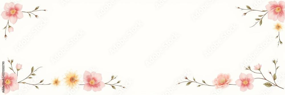 Obraz premium Elegant Pink Flower Border on Soft White Background Creating a Delicate and Serene Floral Display
