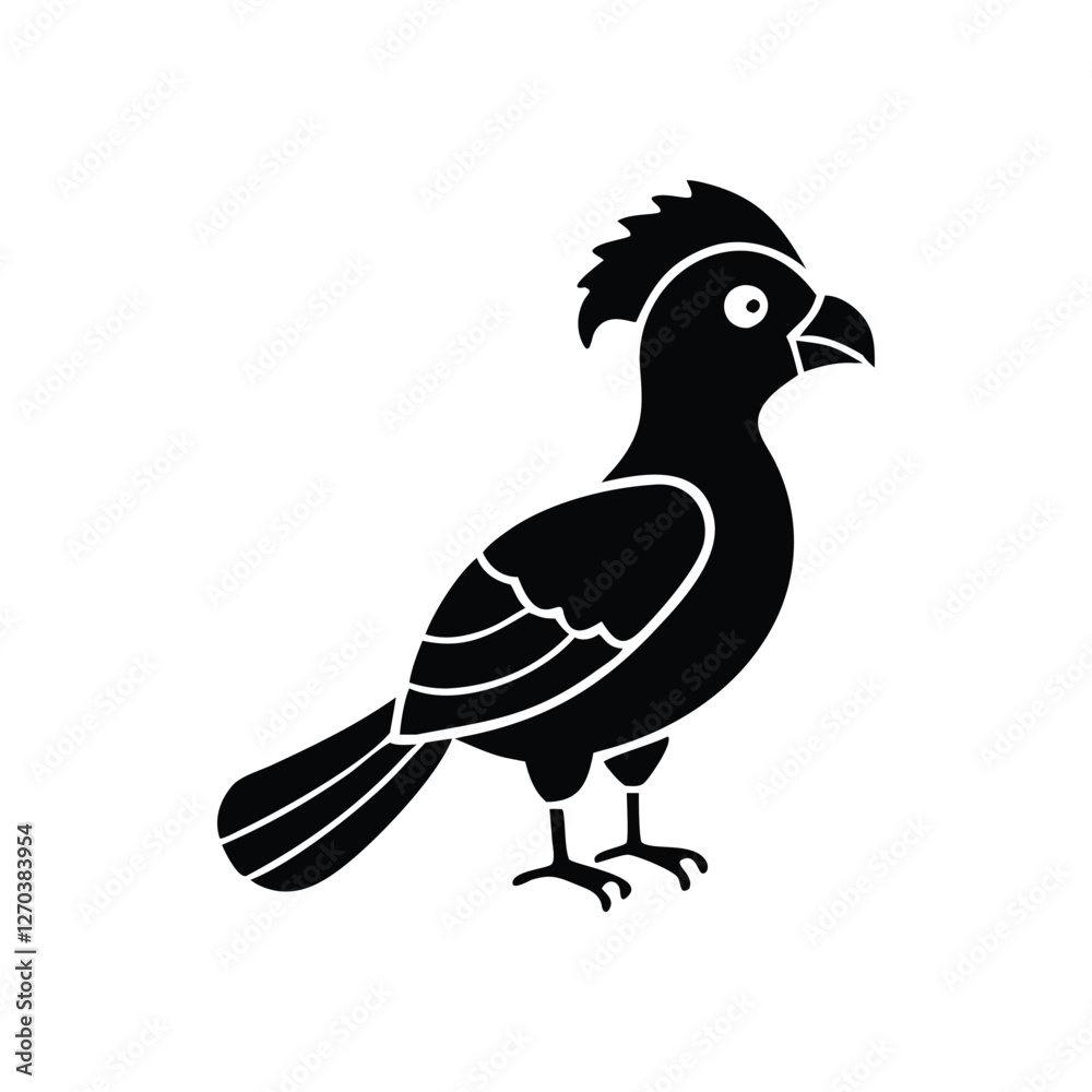 Fototapeta premium Black Silhouette of Crested Bird – Exotic Songbird Vector Illustration