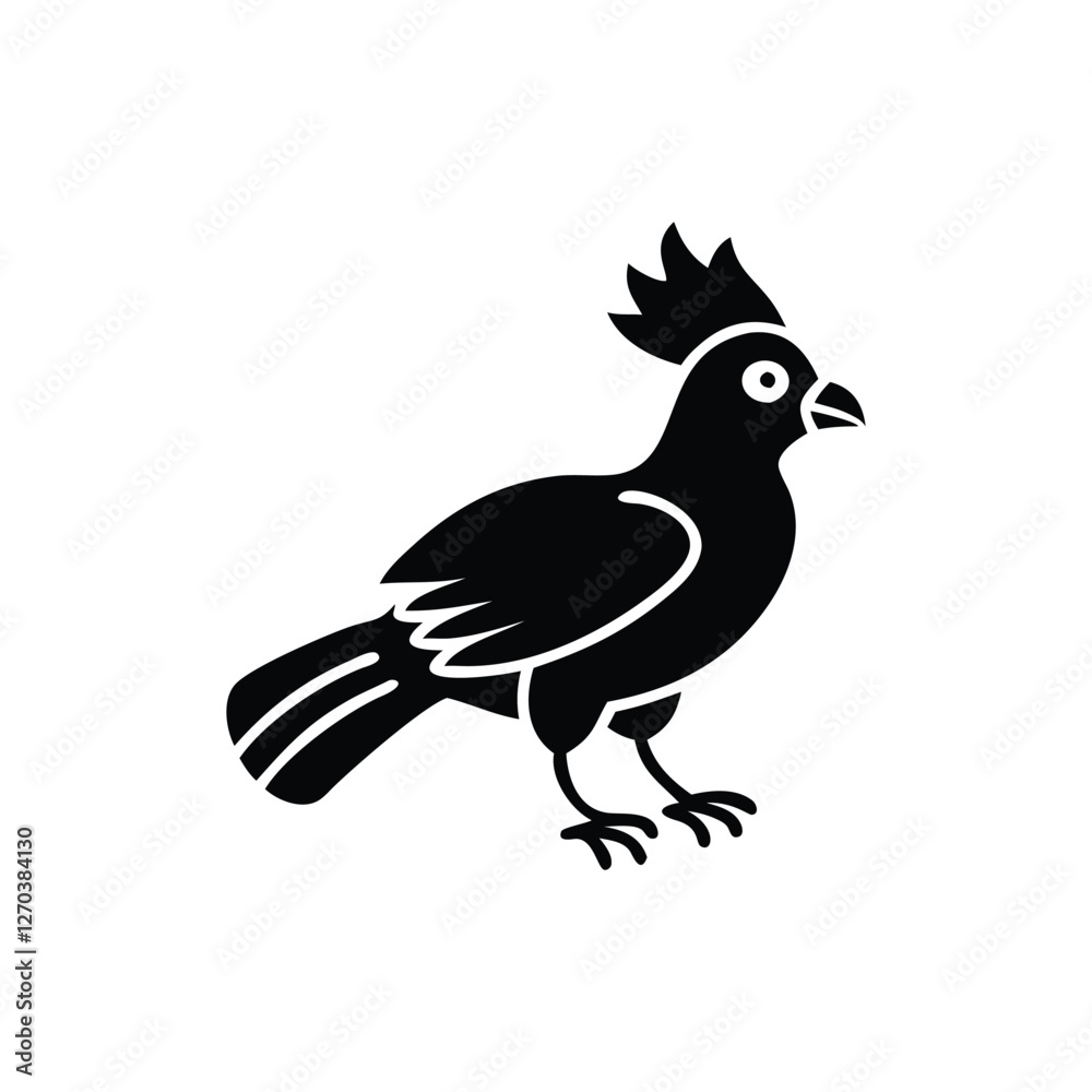 Fototapeta premium Black Silhouette of Crested Bird – Exotic Songbird Vector Illustration